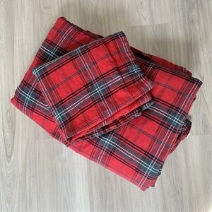 Williams Sonoma Linen Blend Duvet King Size Red Tartan Plaid NO INSERT